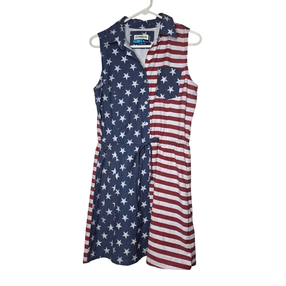 Magellan Outdoors Fish Gear Dress M Patriotic Stars Stripes Sleeveless 182004